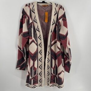 NWT Belldini Substantial Fuzzy Open Front Long Sleeve Patterned Cardigan Sweater